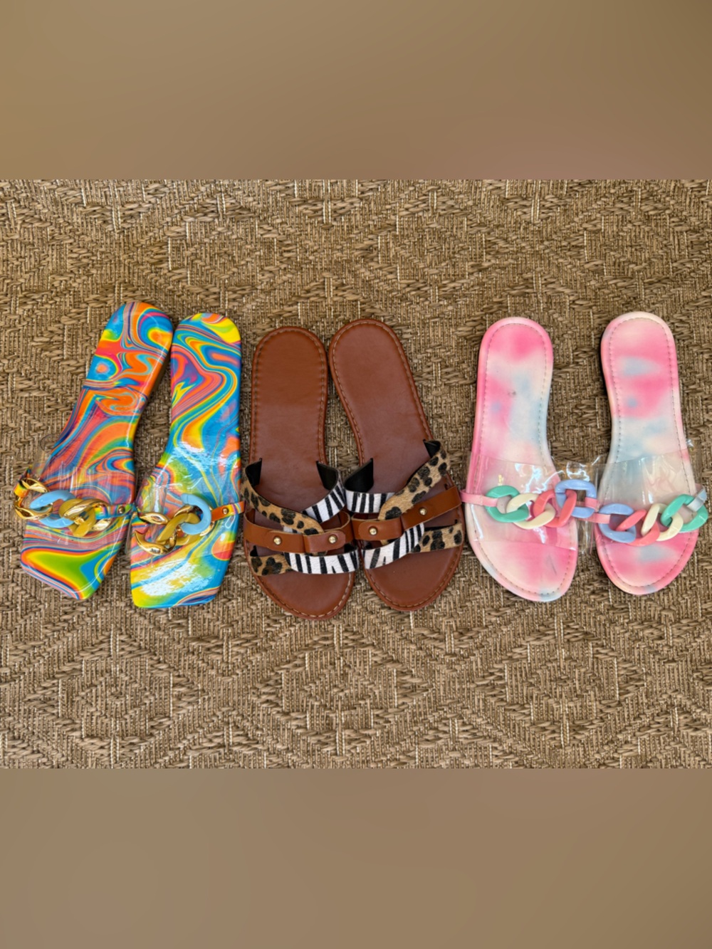 Set of 3  types of casual and summer style flat sandals Size 7 (39) Women